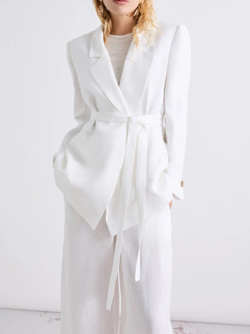 Marella Black Mllmodico Structured Belted Linen Jacket