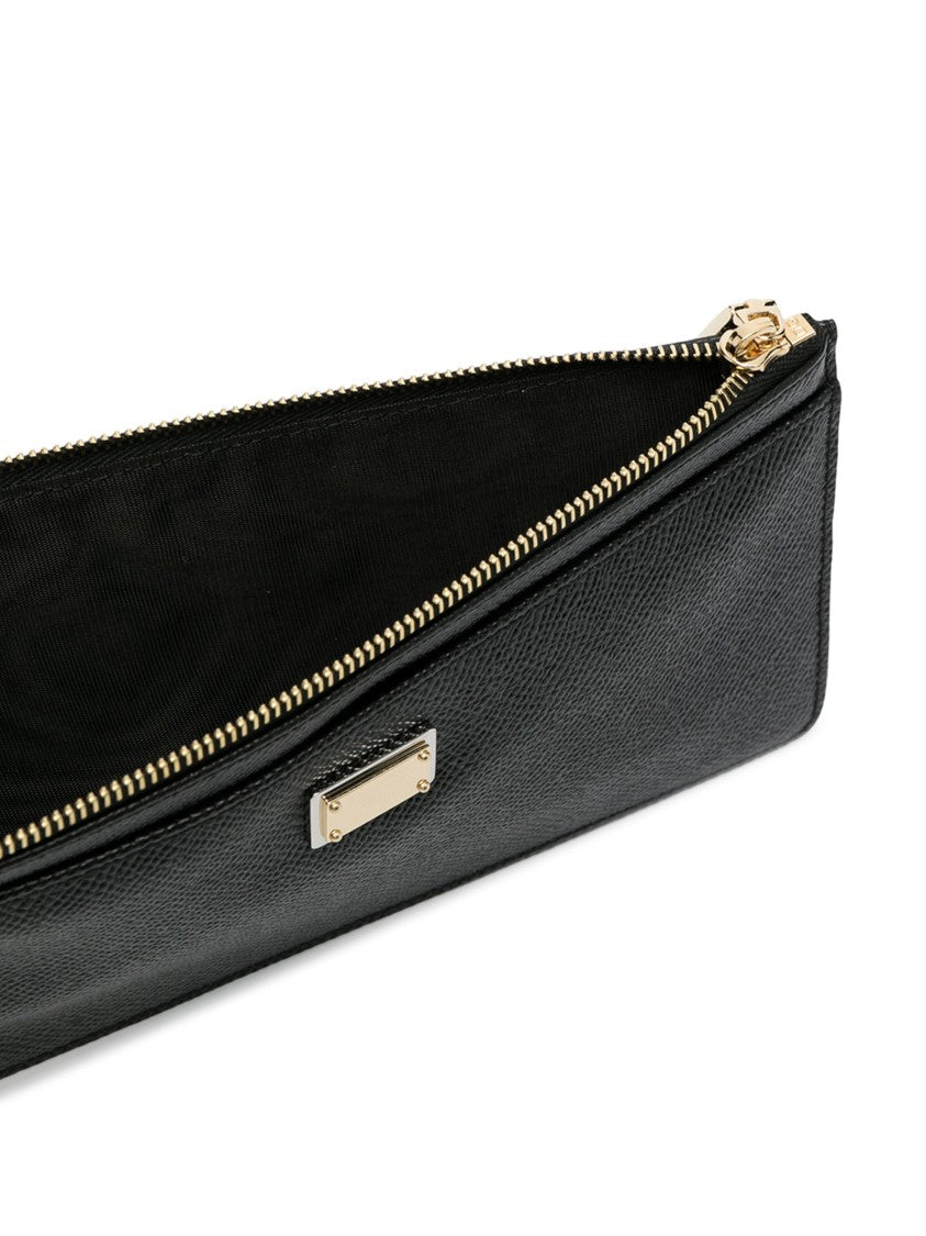 Dolce & Gabbana Textured Calfskin Dauphine Zippered Plaque Wallet