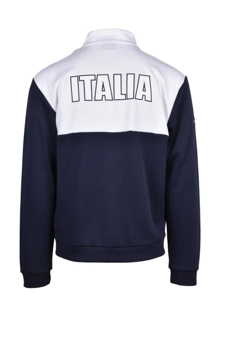 Ea7 Emporio Armani White/Blue Polyester Cotton Men's Zip Hoodie