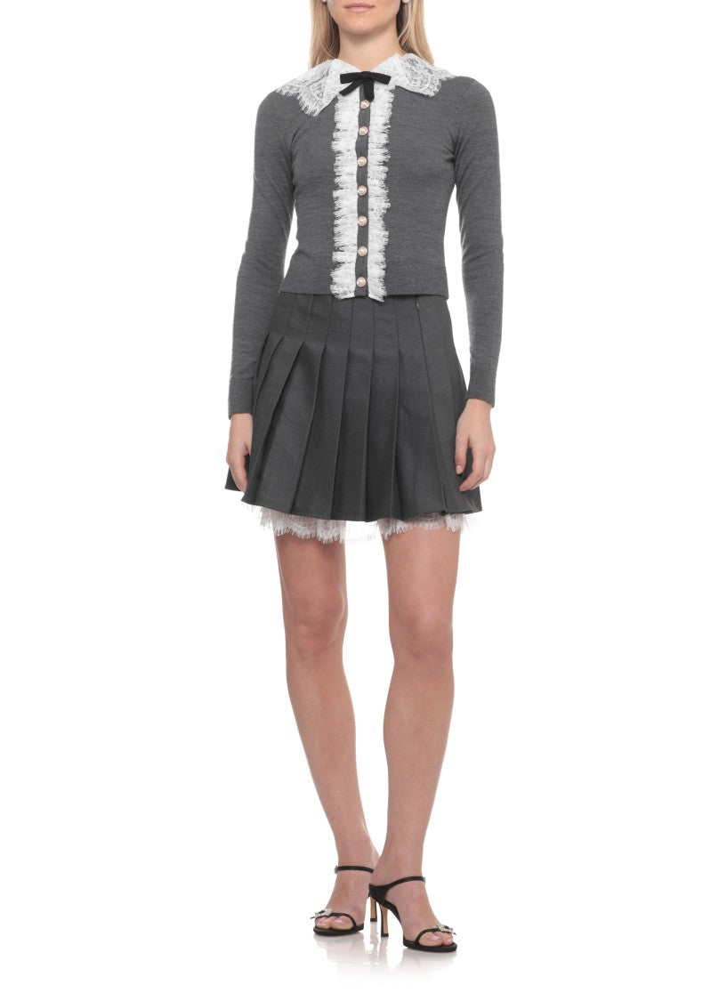 Self-Portrait Grey Lace Collar Cardigan