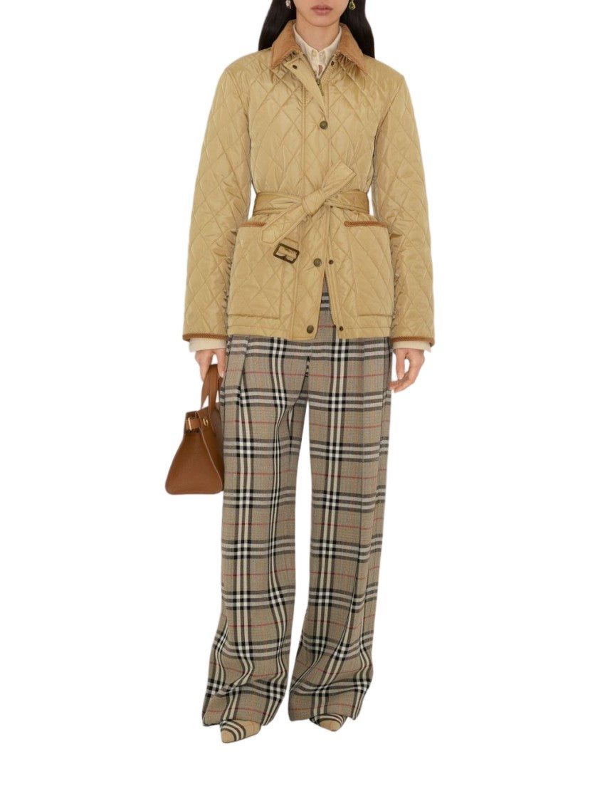 Burberry Black Quilted Belted Waist Contrasting Jacket