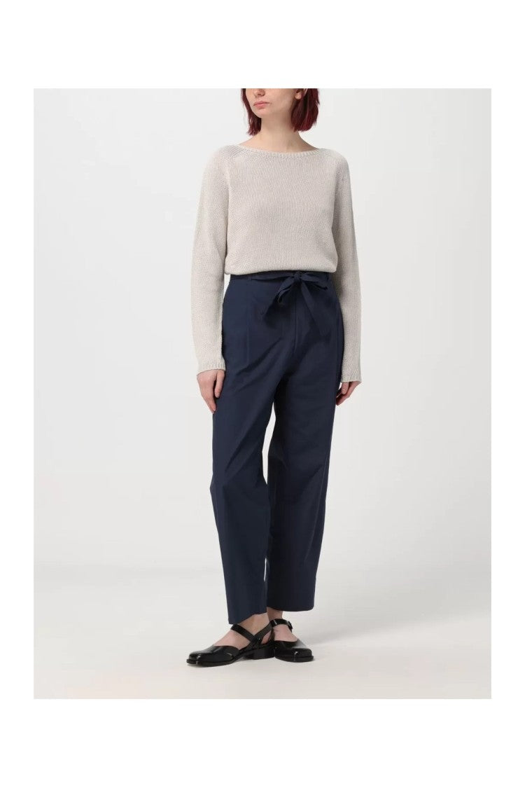 Max Mara Blue Cotton-Blend Straight-Leg Pants