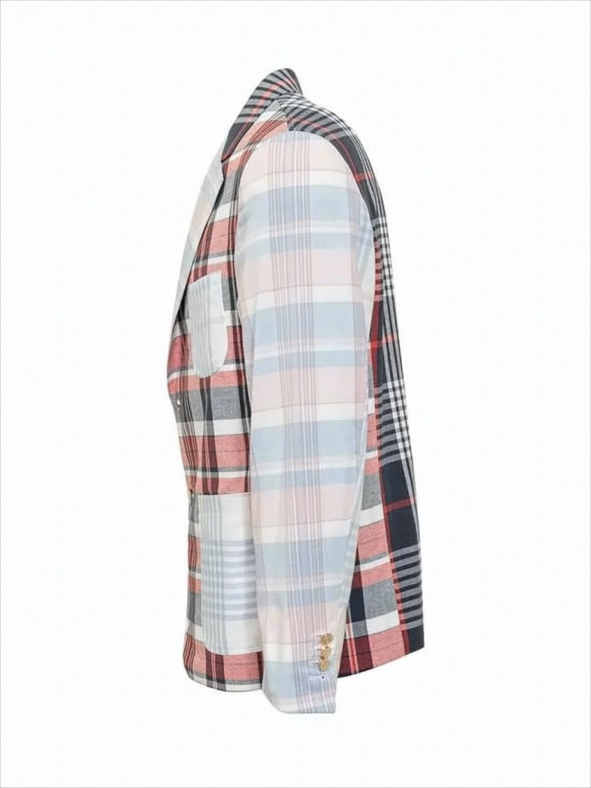 Thom Browne Patchwork Cotton Suit Jacket With Notched Lapel And Multi-Pocket Design