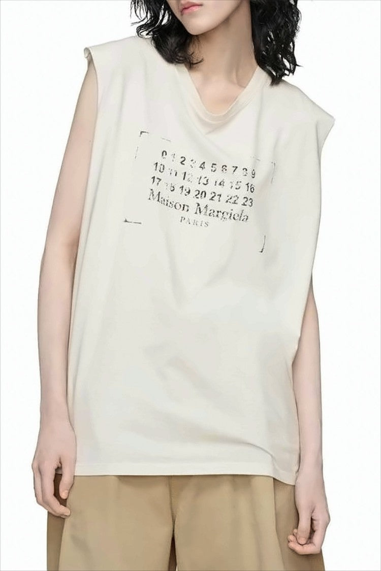 Maison Margiela Sleeveless Cotton Top With Logo Detail