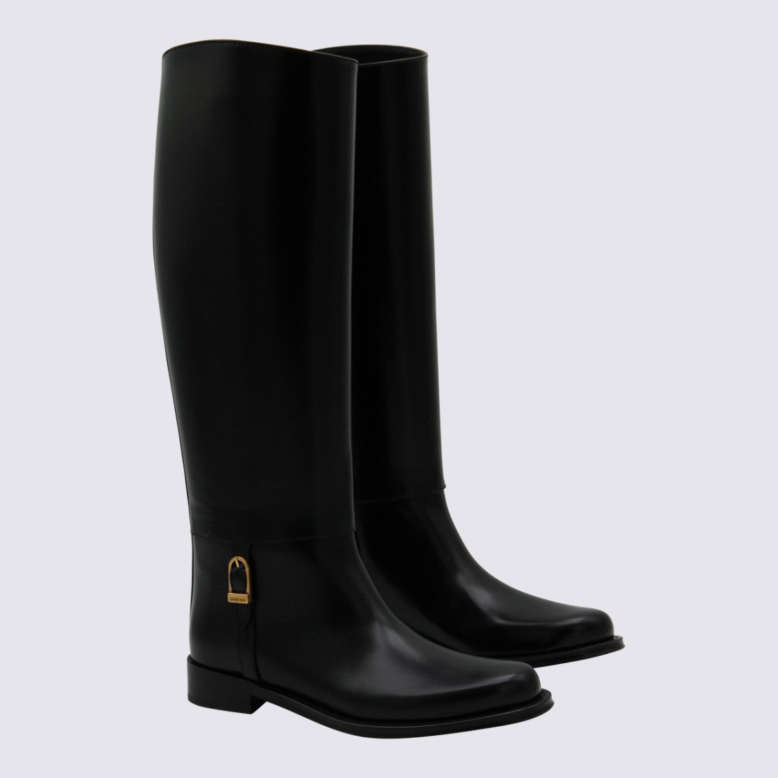 Saint Laurent Tall Black Boots With Gold-Tone Buckle Detail