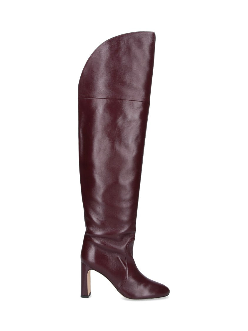 Stuart Weitzman Knee-High Brown Leather Boots With Polished Finish