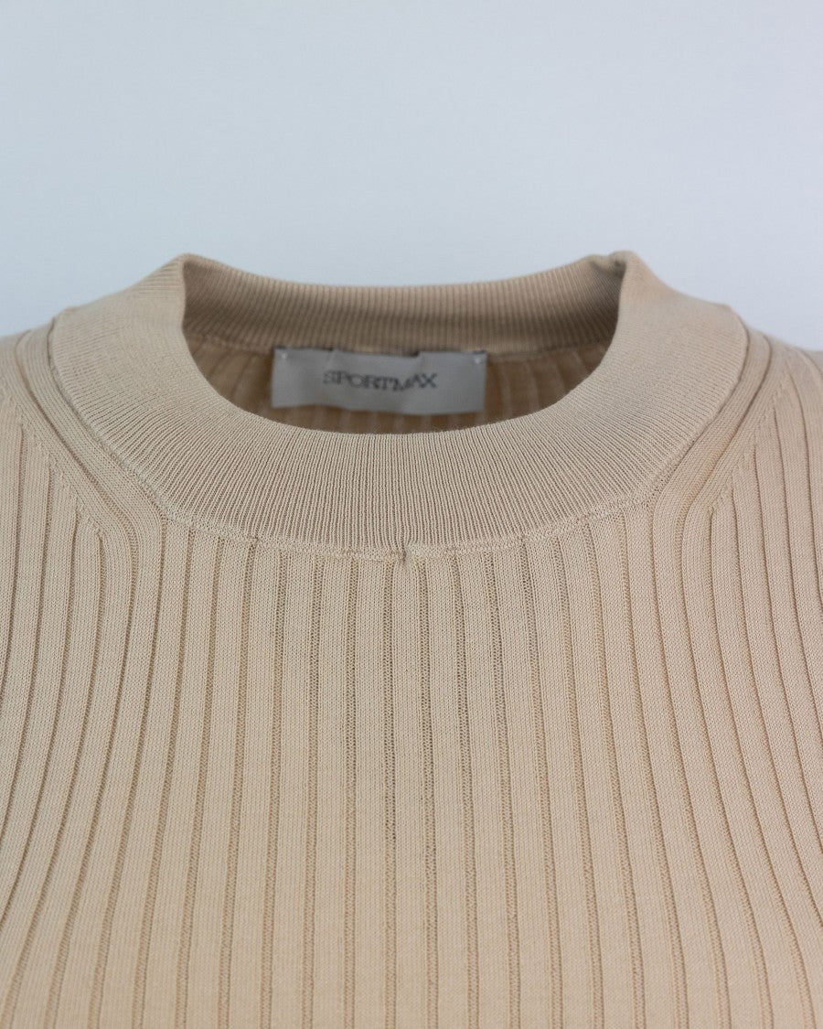 Sportmax Beige Ribbed Cotton Tank Top