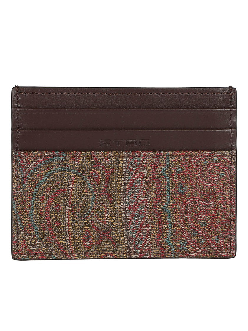 Etro Textured Fabric Credit Card Holder With Leather Trim