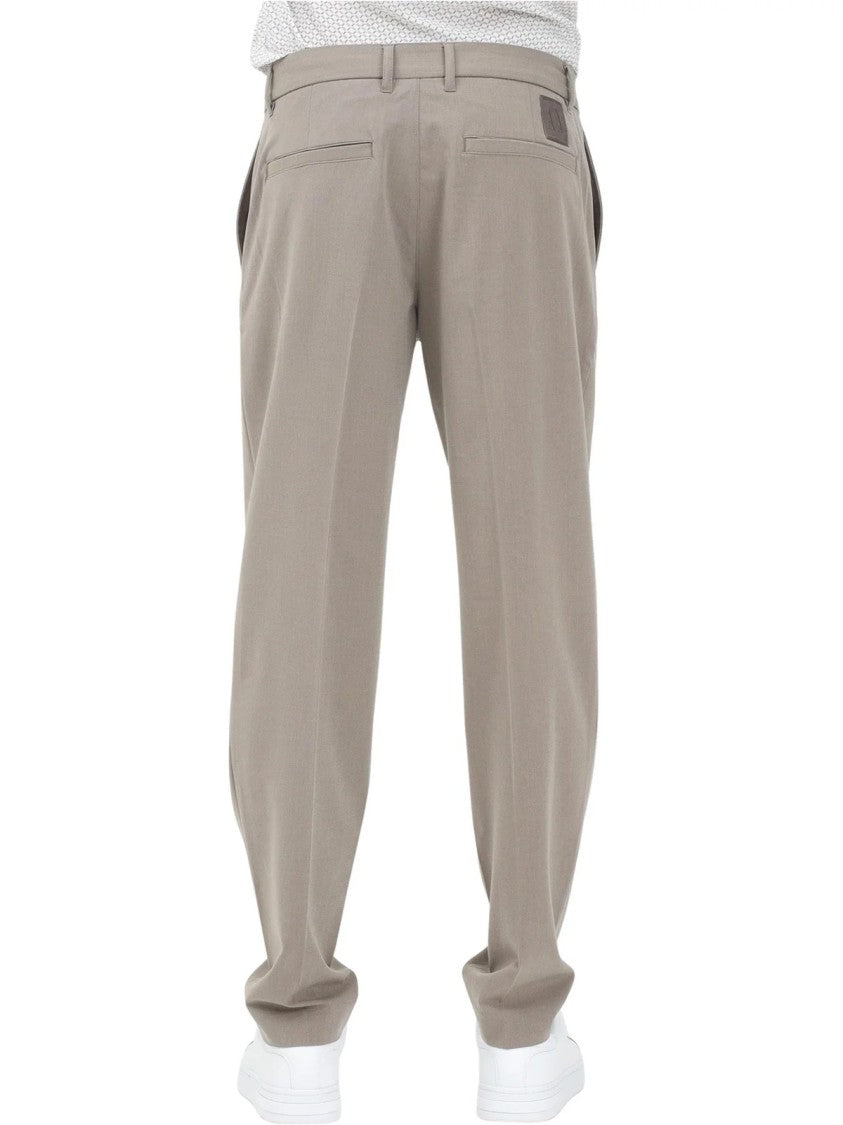 Armani Exchange Taupe Straight-Leg Wool-Blend Pants