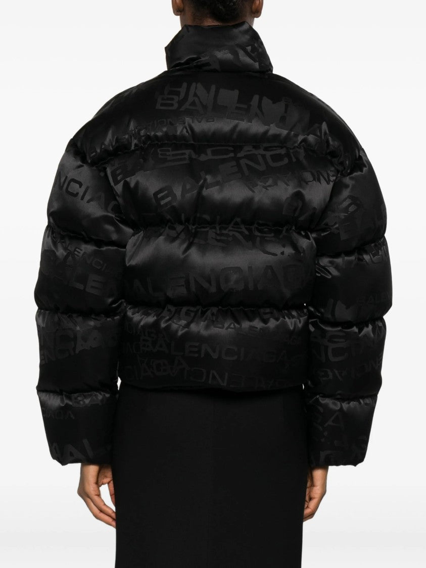 Balenciaga Black Cropped Puffer Tonal Logo Jacket