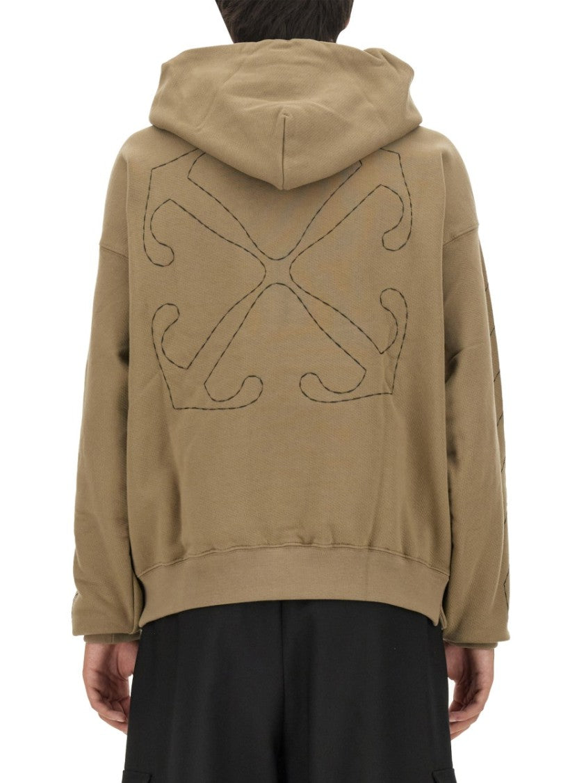 Off-White Oversized Sweatshirt With Arrow Embroidery And Hood
