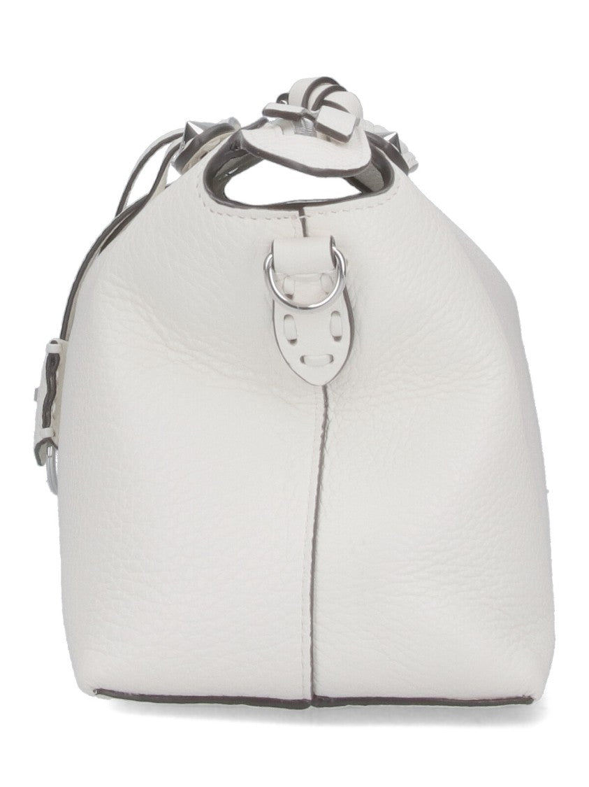 Fendi Medium White Textured Leather Shoulder Bag With Removable Handles