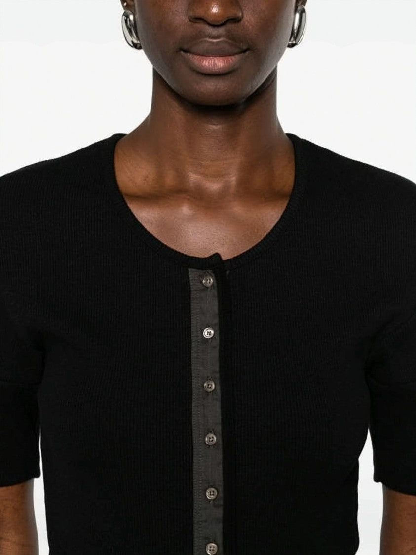 Lemaire Fitted Black Short-Sleeved Top With Central Button Placket