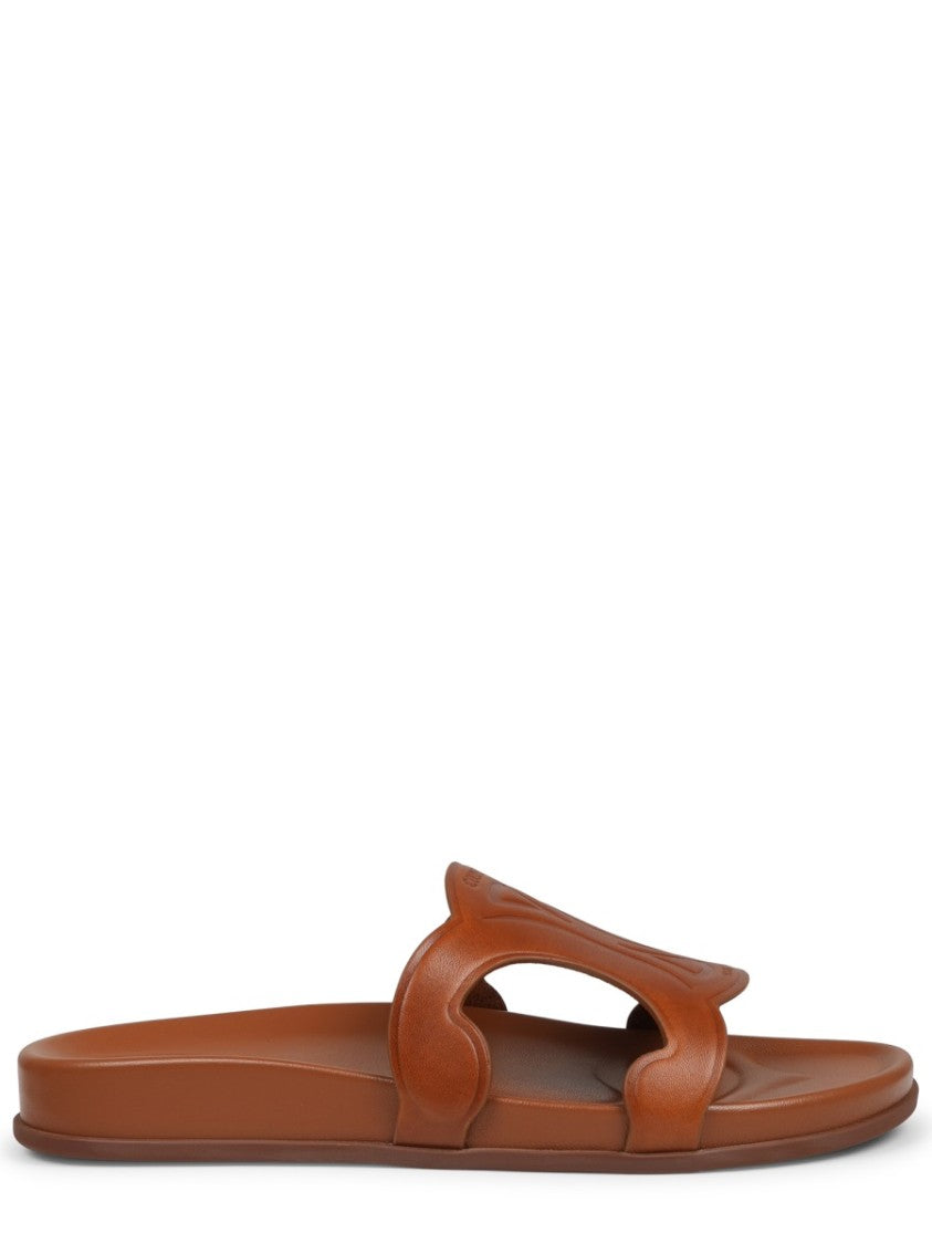 Celine Triomphe Flat Embossed Calf Leather Sandals