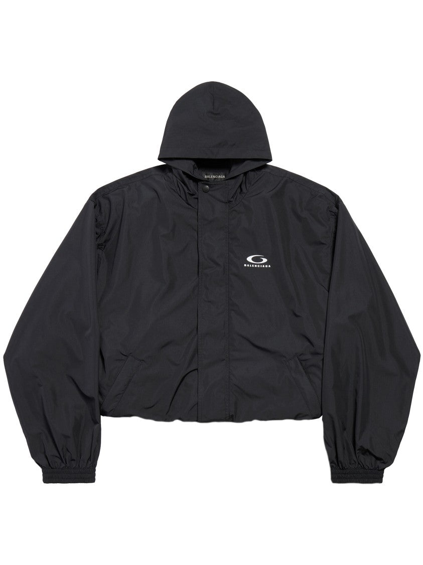 Balenciaga Black Folded Windbreaker Cropped Oversized Jacket