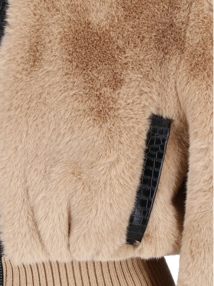 Pinko Brown Faux Fur Bagels Bomber Jacket