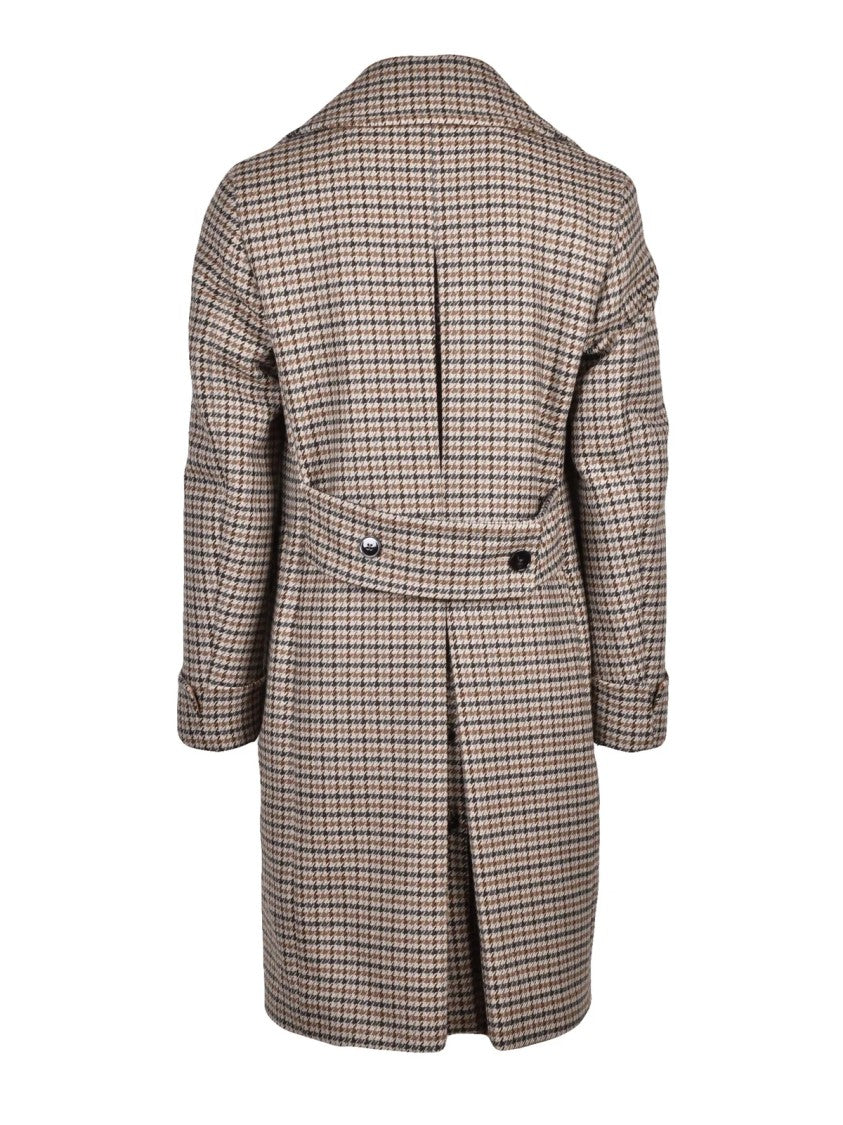 Gabriele Pasini Beige/Brown Double-Breasted Houndstooth Wool Coat