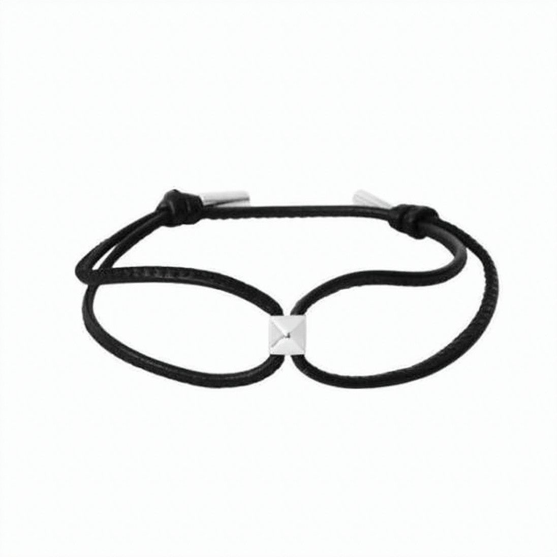 Valentino Garavani Double Strand Black Leather Bracelet With Silver Accents