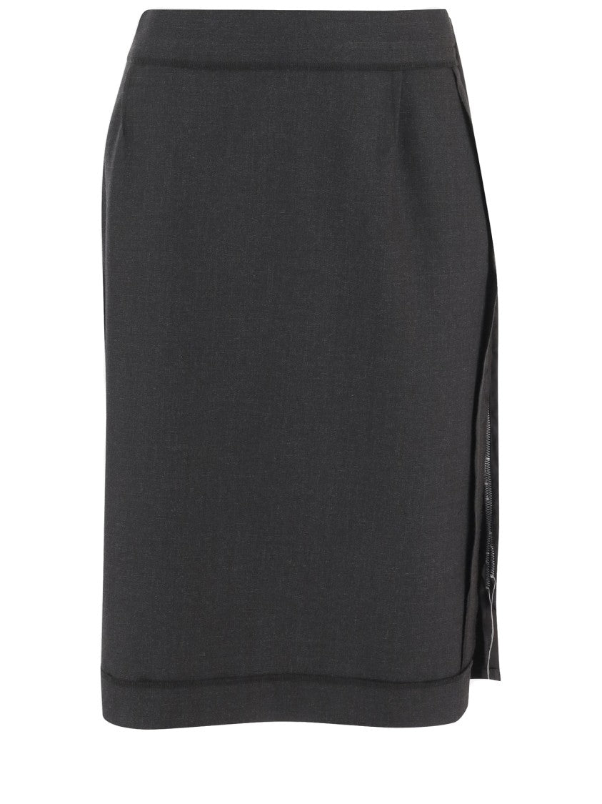 Maison Margiela Dark Grey Wool Blend Mini Skirt With Back Slit And Button Fastening