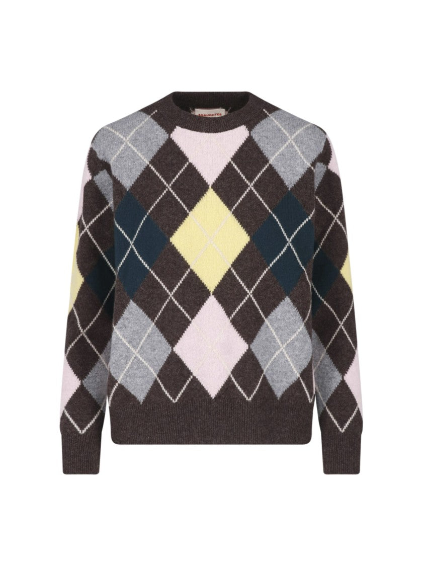 &Daughter Multicolor Argyle Pattern Knitted Sweater With Cropped Fit