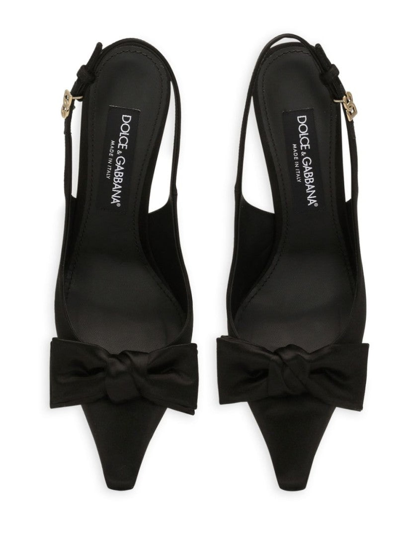 Dolce & Gabbana Pointed Toe Slingback Heels With Delicate Bow Accent