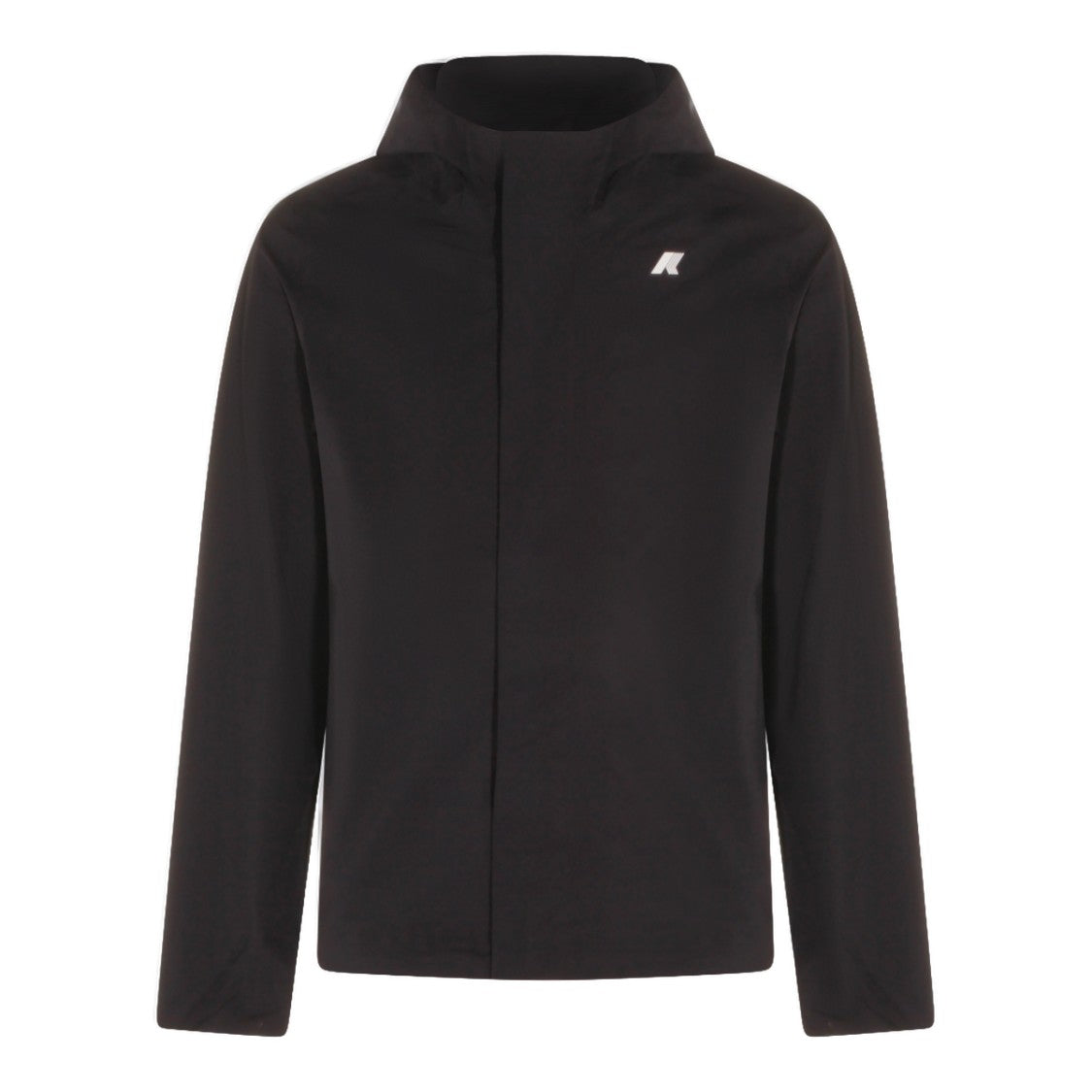 K-Way Minimalist Black Jacket With High Collar And Concealed Closure