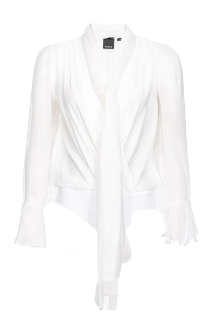 Pinko White Viscose Tie-Neck Blouse