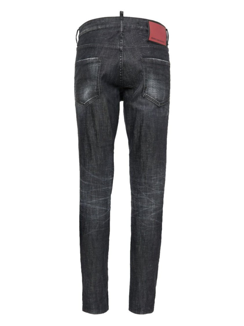 Dsquared2 Faded Black Cotton Slim Fit Cropped Jeans
