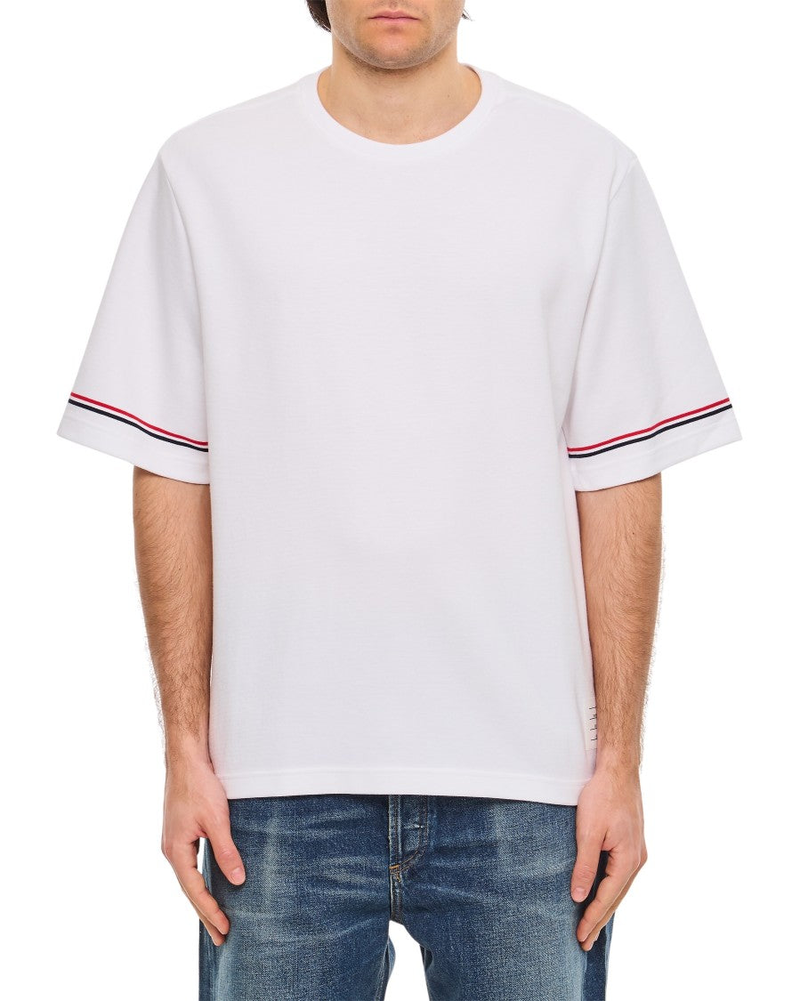 Thom Browne Wide Cotton Crew-Neck T-Shirt With Contrasting Stripes