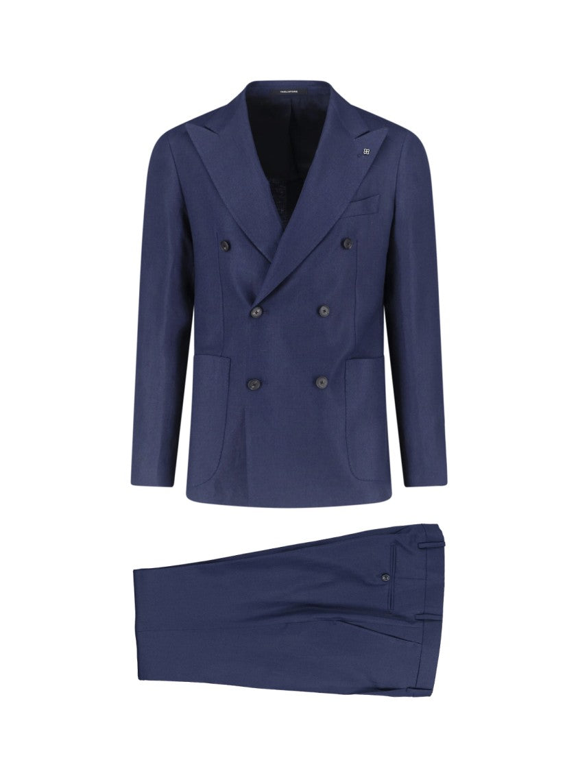 Tagliatore Navy Blue Double-Breasted Linen Suit