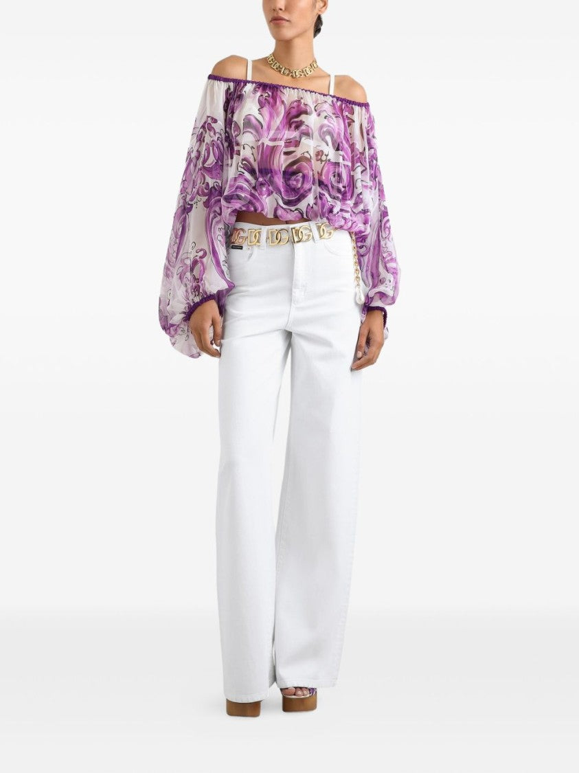 Dolce & Gabbana Majolica Print Silk Chiffon Top