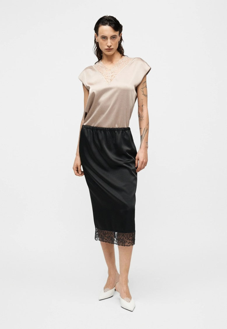 Max Mara Black Cotton Linen Midi Skirt