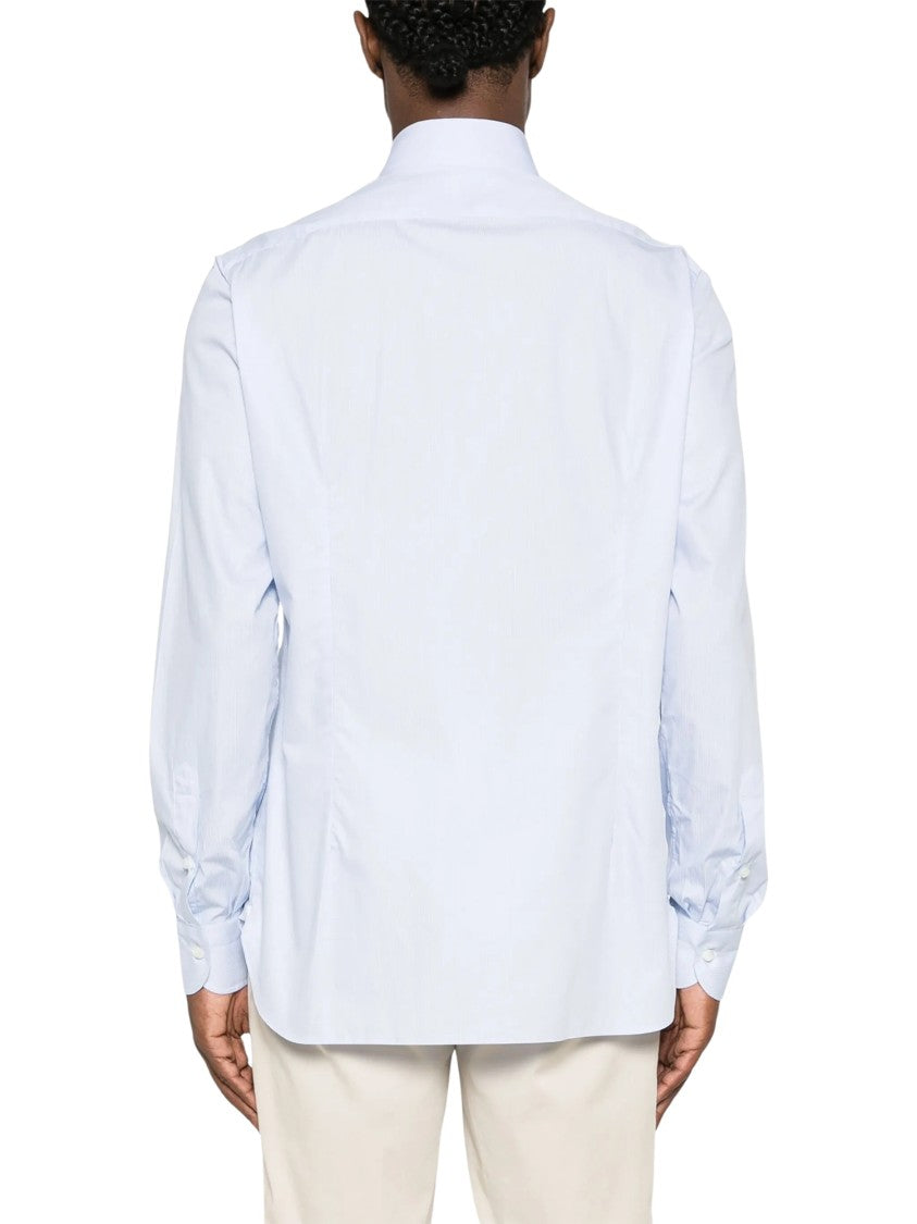 Borrelli Light Blue Checked Cotton Shirt With Classic Collar And Tailored Fit