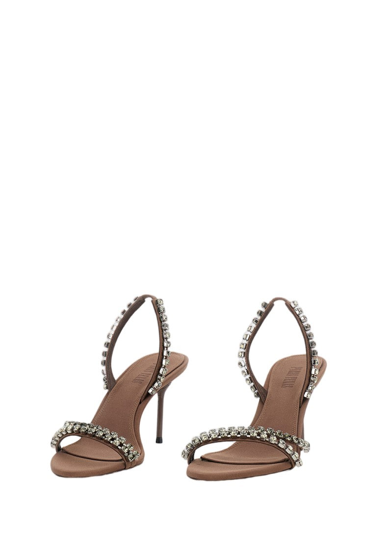 Paris Texas Stiletto Heel Sandals With Grey Crystal Embellishments