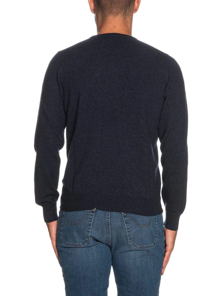 Gran Sasso Fitted Blue Wool Sweater With Classic Crew Neckline