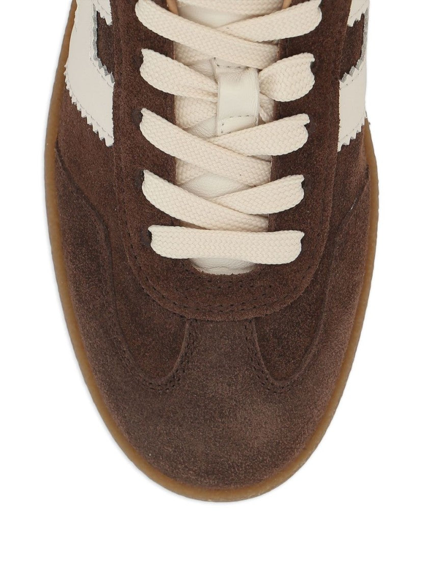Hogan Brown Suede Sneakers With Platform Sole And Textured Back