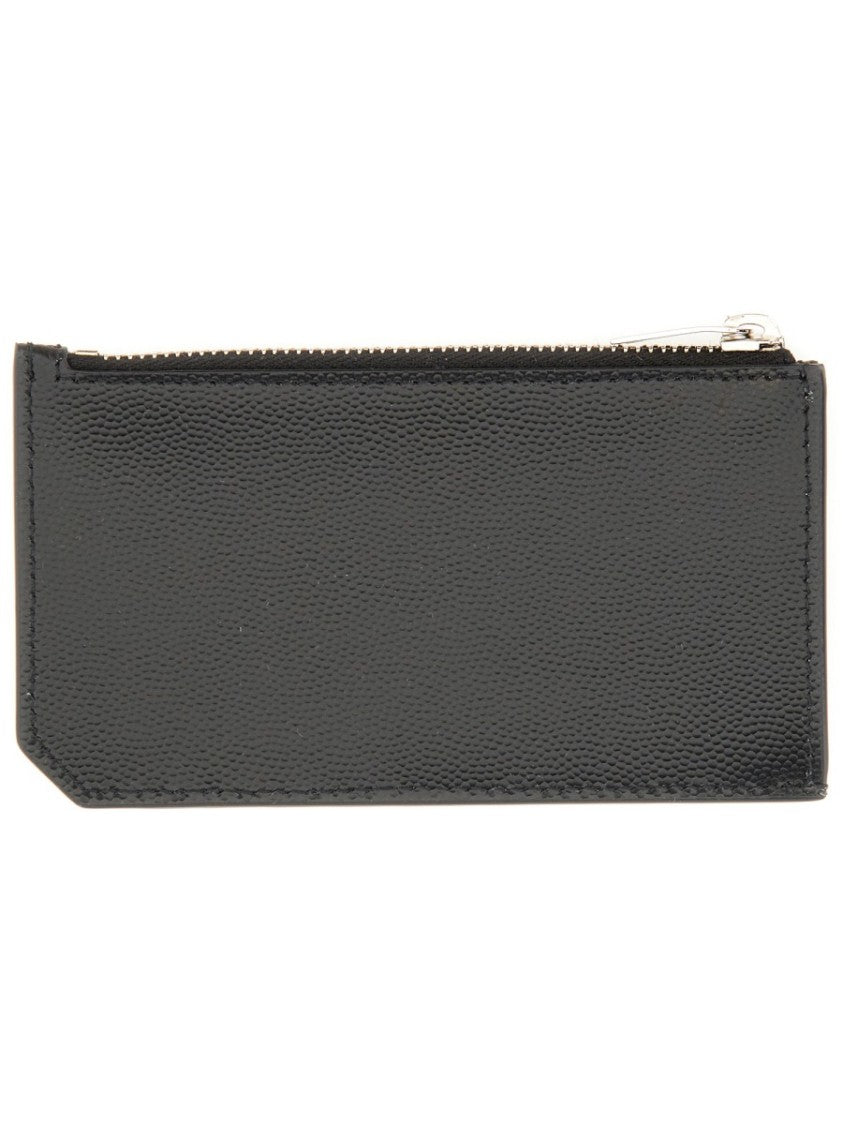 Saint Laurent Zippered Textured Leather Card Holder