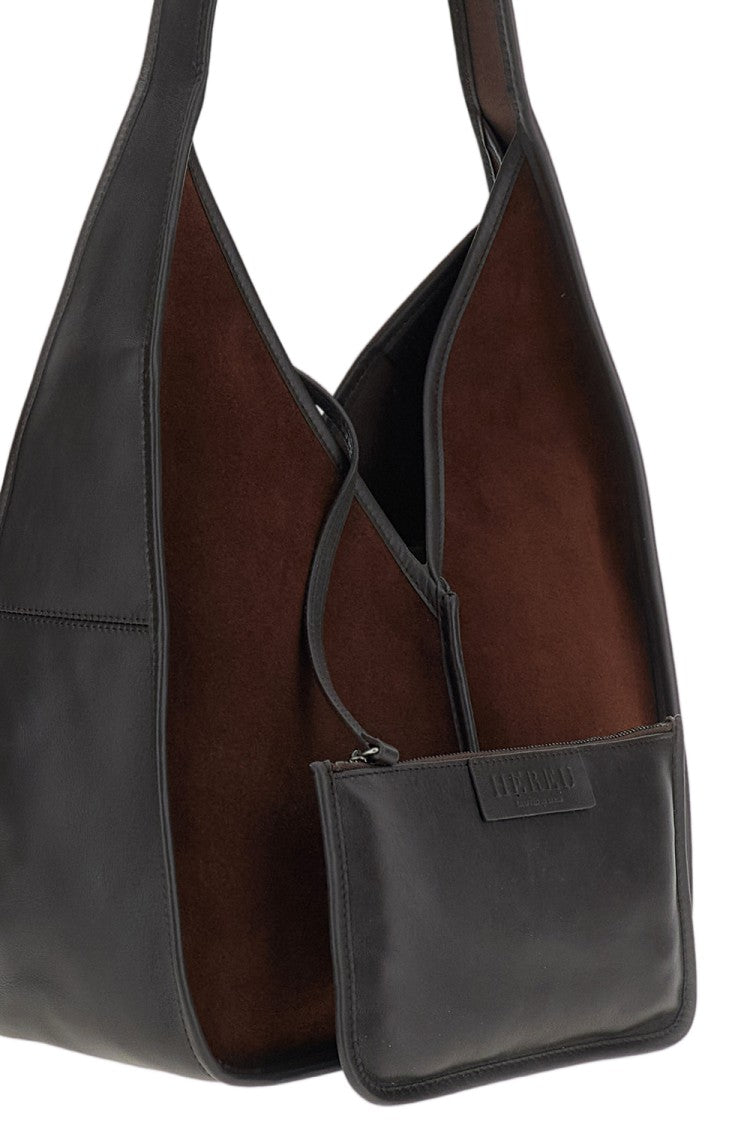 Hereu Brown Calella Hobo Suede Leather Shoulder Bag