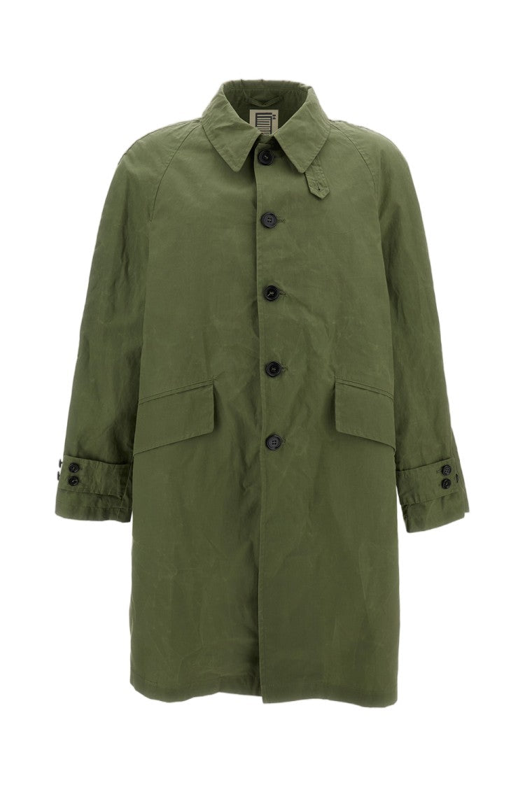 L'impermeabile Mid-Length Green Coat With Classic Collar