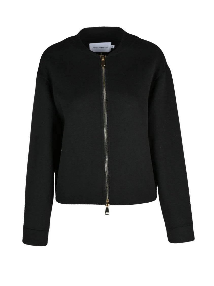 Simona Corsellini Black Cropped Wool-Blend Zip Jacket