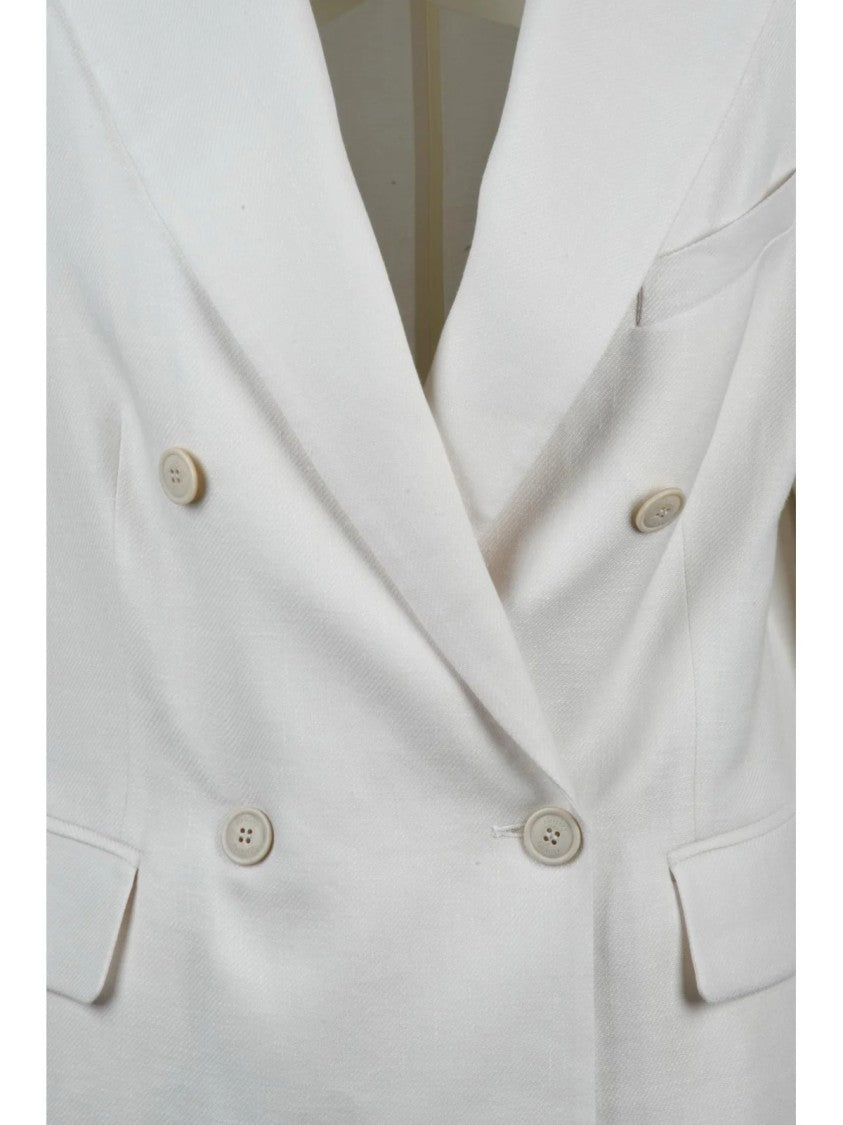 Eleventy White Double-Breasted Linen Wool Silk Jacket