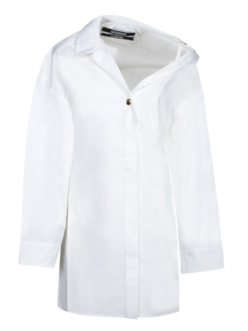Jacquemus Three-Quarter Sleeve White Shirt Dress