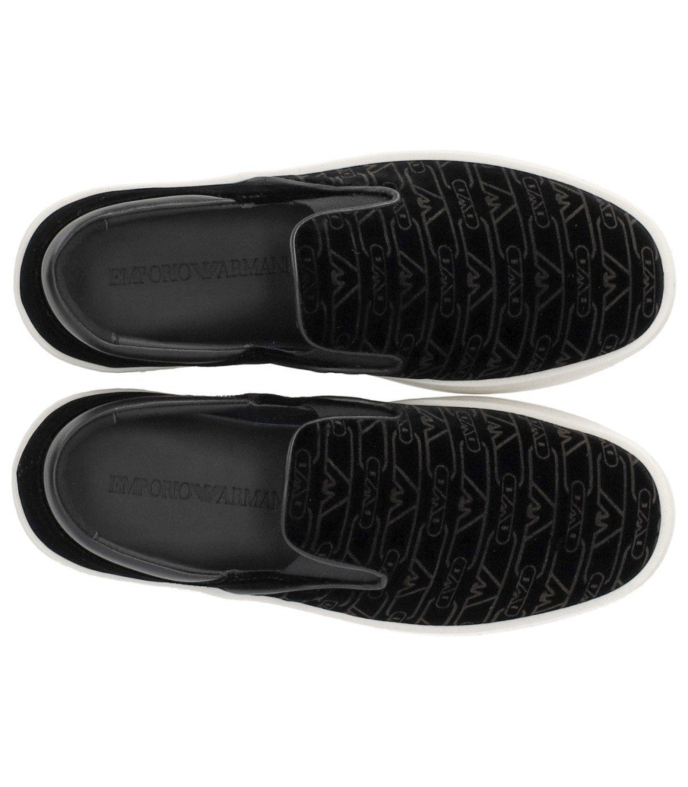 Emporio Armani Black Monogram Slip-On Sneaker
