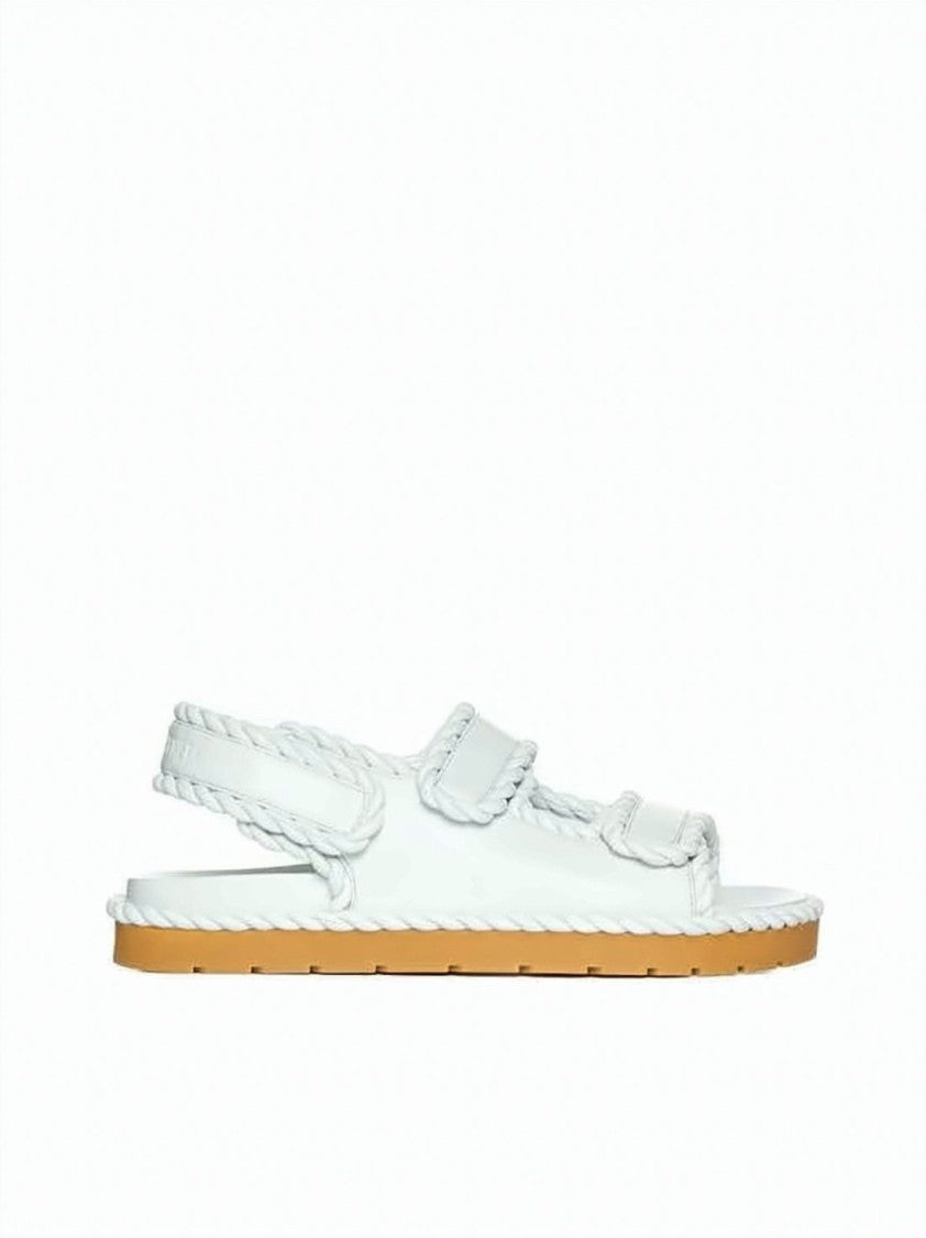 Bottega Veneta Braided White Lambskin Sandals With Adjustable Slingback