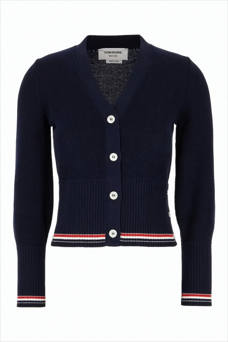 Thom Browne Deep V-Neck Cardigan With Tricolor Accents