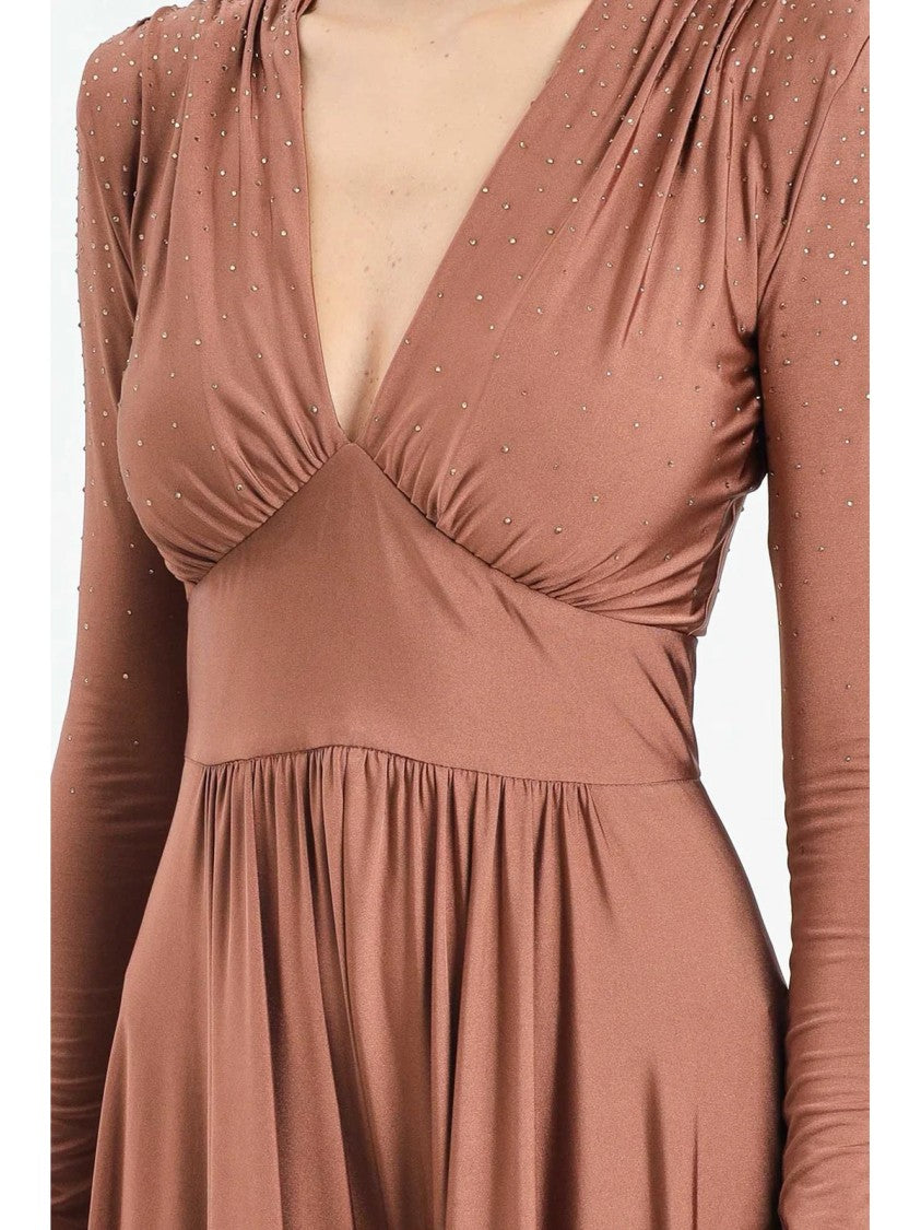 Alma Sanchez Brown Polyester-Blend Palazzo Jumpsuit