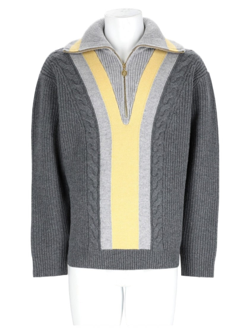 Drôle De Monsieur Grey V-Shaped Intarsia Wool-Cashmere Sweater