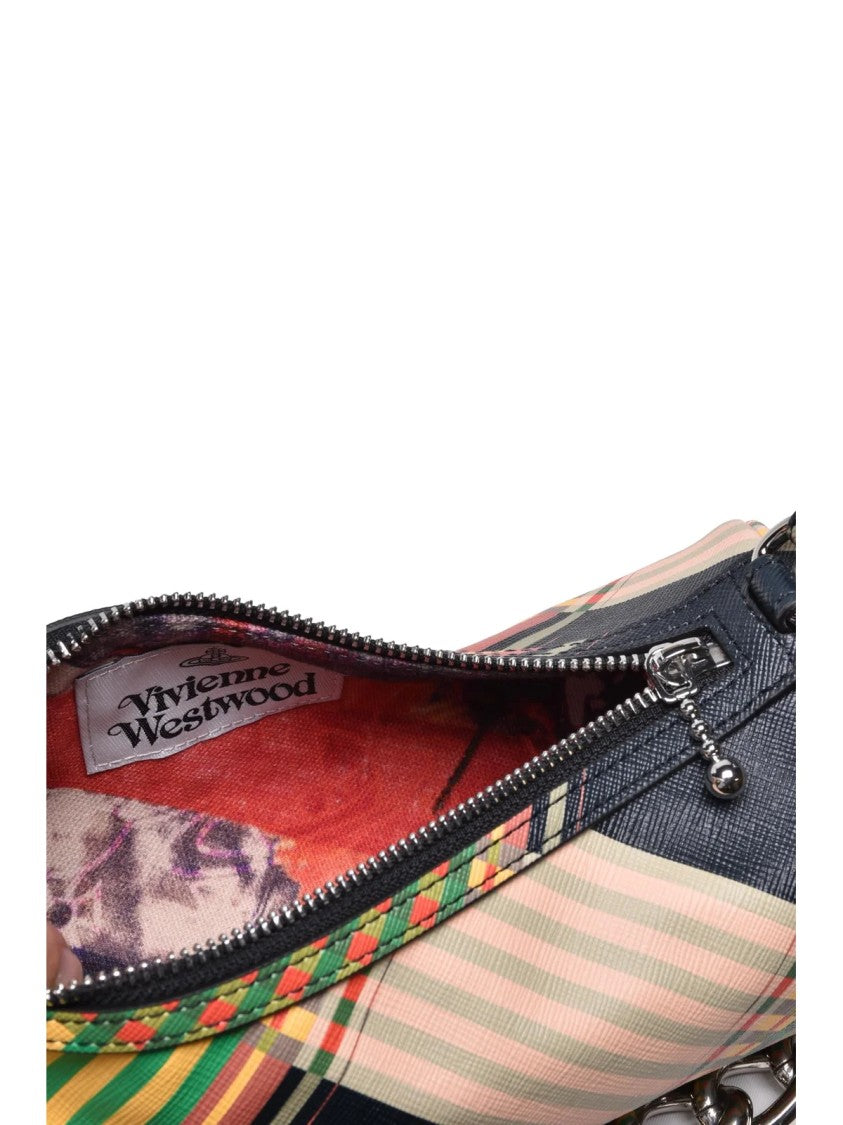 Vivienne Westwood Cylindrical Vivienne Westwood Shoulder Bag With Multicolor Plaid Pattern