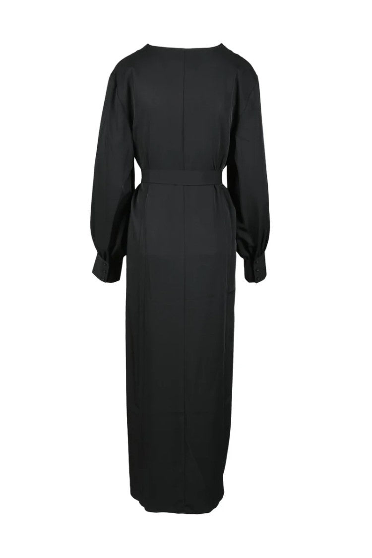 Gestuz Black V-Neck Polyester Midi Dress