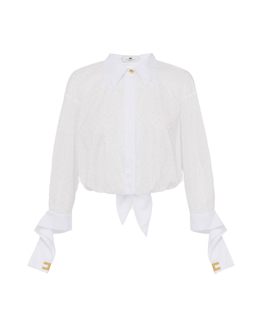 Elisabetta Franchi White Shirt With Rhinestones And Knot
